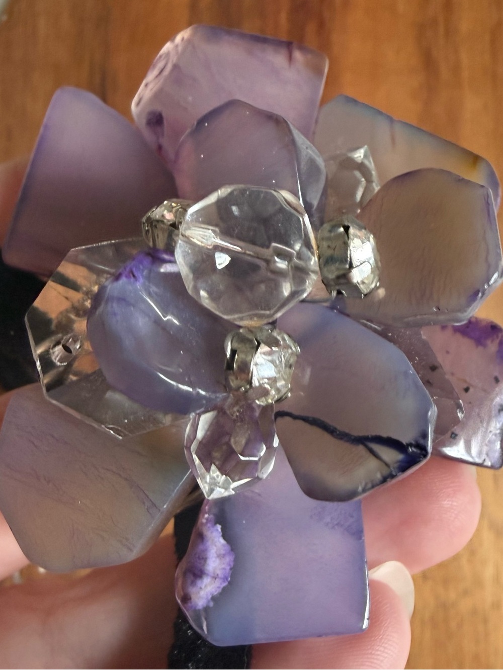 New Chico's Black Velvet Choker with Lavender Flower Gemstone Cluster Floral - Picture 5 of 9